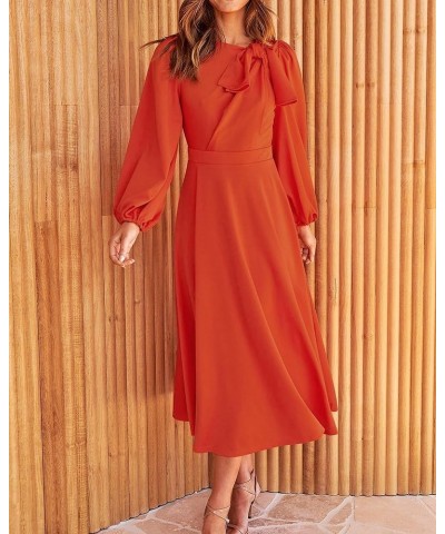 Women's 2023 Formal Maxi Dress Puff Long Sleeve Crewneck Bow Tie A-Line Long Flowy Wedding Guest Party Dresses Solid Orange $...