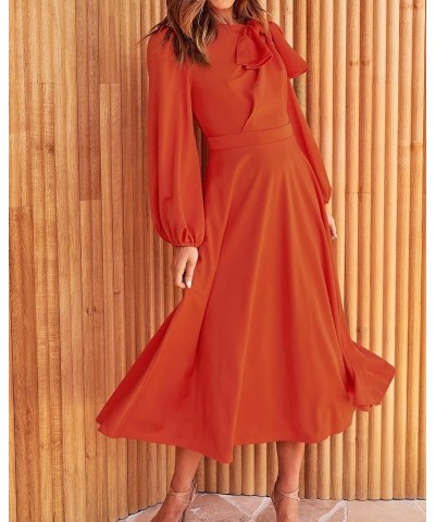 Women's 2023 Formal Maxi Dress Puff Long Sleeve Crewneck Bow Tie A-Line Long Flowy Wedding Guest Party Dresses Solid Orange $...