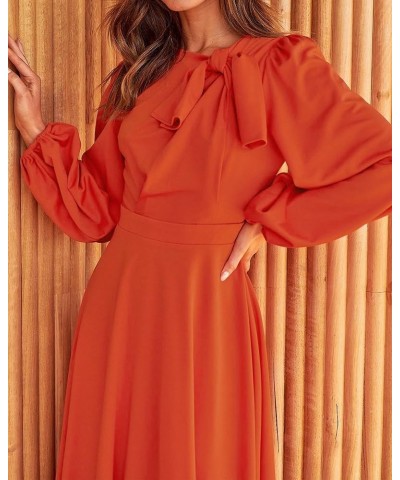 Women's 2023 Formal Maxi Dress Puff Long Sleeve Crewneck Bow Tie A-Line Long Flowy Wedding Guest Party Dresses Solid Orange $...