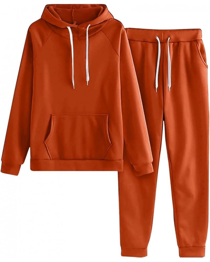 Women's Two Piece Outfits Long Sleeve Hoodies Casual Athletic Tracksuit Oversized Sweatsuit Set Jogger Lounge Sets 02-orange➤...