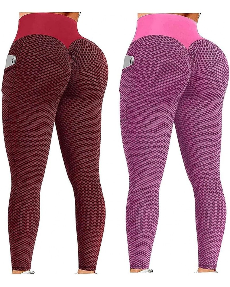 2PCS Leggings for Women Tummy Control Butt Lift High Waisted Workout Yoga Pants Tummy Control Gym Compression Tights X-pink $...