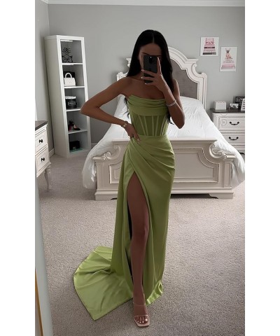 Women's Strapless Corset Satin Prom Dress Long Ball Gown with Slit Mermaid Evening Formal Gown Turquoise $27.30 Dresses