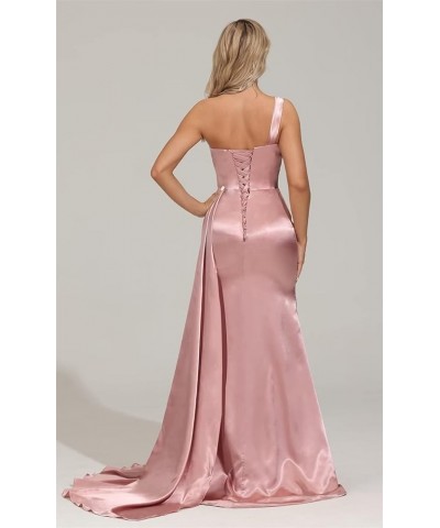 One Shoulder Mermaid Bridesmaid Dresses for Wedding Long Ruched Bodycon Prom Evening Party Gowns with Slit Mauve $30.00 Dresses