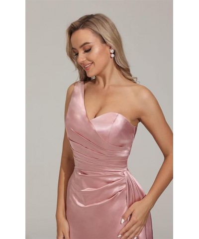 One Shoulder Mermaid Bridesmaid Dresses for Wedding Long Ruched Bodycon Prom Evening Party Gowns with Slit Mauve $30.00 Dresses