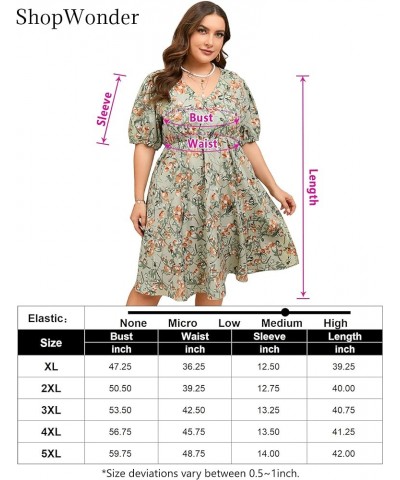 Plus Size Summer Dress Womens Plus Size V Neck Floral Dress Puff Sleeve Flowy Dress with Pockets Green Flower $17.81 Dresses