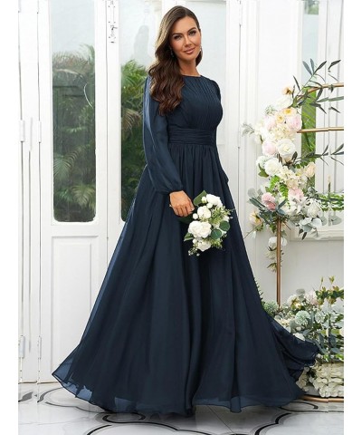 Long Sleeve Bridesmaid Dresses for Wedding Women Chiffon Long Corset Pleated Prom Formal Evening Dress Peacock $26.65 Dresses