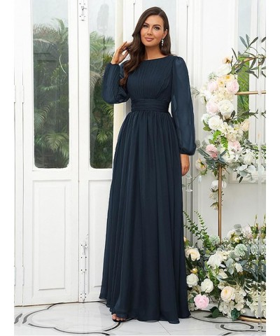 Long Sleeve Bridesmaid Dresses for Wedding Women Chiffon Long Corset Pleated Prom Formal Evening Dress Peacock $26.65 Dresses