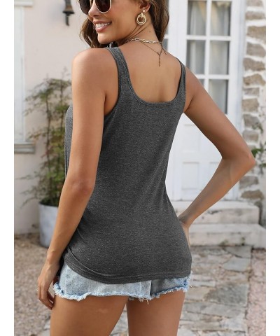 Women Scoop Neck Button Tank Top Sleeveless Ruched Drawstring Side T Shirt 2024 Gray $11.00 Tanks