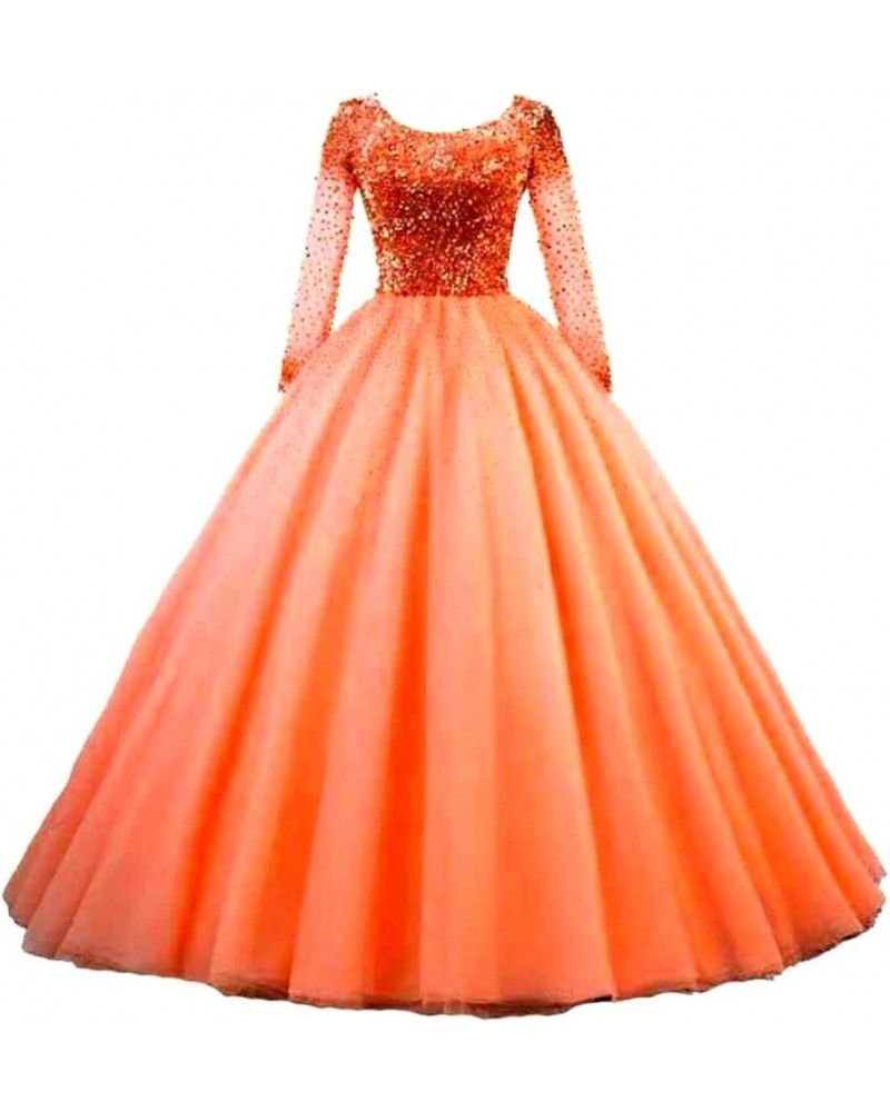 Women's Heavy Beaded Evening Dresses with Sleeves Quinceanera Party Ball Gown 1-coral $46.40 Dresses