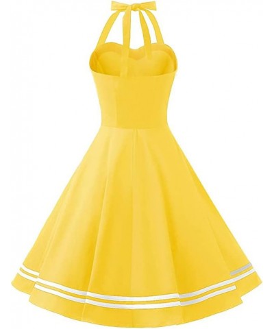 1950 Style Dresses for Women Vintage 50's Halter Dresses Retro Gingham Polka Dot Pin Up Dresses Yellow $10.06 Dresses