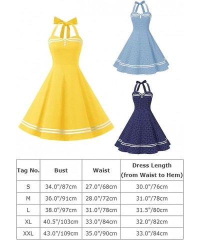 1950 Style Dresses for Women Vintage 50's Halter Dresses Retro Gingham Polka Dot Pin Up Dresses Yellow $10.06 Dresses