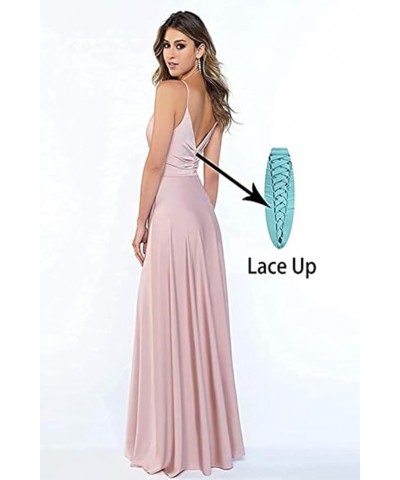 Women's Spaghetti Strap Bridesmaid Dresses with Slit Long A-Line V Neck Satin Formal Evening Party Dress YJY18 Dusty Rose $43...