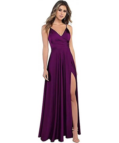 Women's Spaghetti Strap Bridesmaid Dresses with Slit Long A-Line V Neck Satin Formal Evening Party Dress YJY18 Dusty Rose $43...