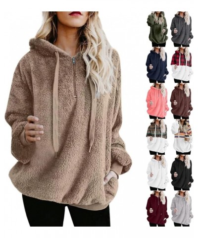 Fuzzy Hoodies for Women Half Zip Sherpa Fleece Oversized Hooded Sweatshirt Quarter Zip Pullover with Pockets C-multicolor $8....