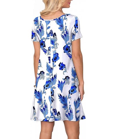 Women's Summer Casual T Shirt Dresses Short Sleeve Swing Dress with Pockets 5 Blue White $16.05 Dresses