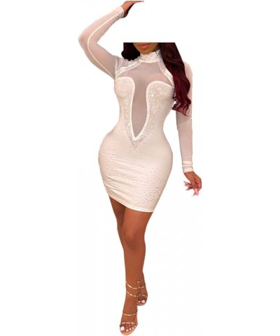 Women's Sexy Hot Drilling Craft Rhinestone Dress Bodycon Party Club Night Out Dresses Clubwear G-white $31.49 Dresses