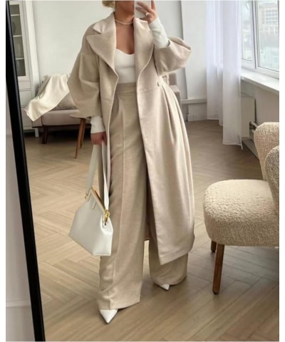 Womens Long Pea Coats Notched Collar Double Breasted Casual Pleated Wool Blend Coats Khaki $21.31 Coats