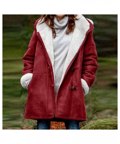 Womens Hooded Winter Jackets Button Down Warm Coats Solid Plaid Puffer Jacket Casual Trendy Trench Coat Outerwear Wine 01 $19...