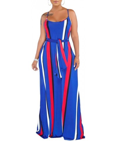 Womens Plus-Size Summer Bohemian Beach Sundress Spaghetti Strap Loose Long Maxi Dresses with Pockets Blue Plus Size Maxi Dres...