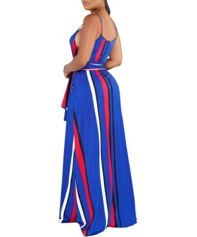 Womens Plus-Size Summer Bohemian Beach Sundress Spaghetti Strap Loose Long Maxi Dresses with Pockets Blue Plus Size Maxi Dres...