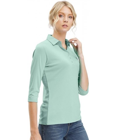 Women's 3/4 Sleeve V Neck Golf Shirts Moisture Wicking Performance Knit Tops Fitness Workout Sports Leisure Polo Shirt 12141a...