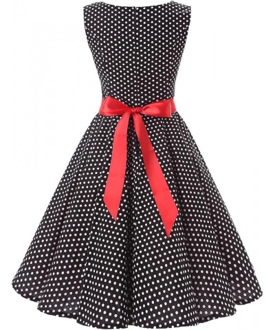 Women 50s 60s Vintage Sleeveless Cocktail Swing Dress 1950s Polka Dot Floral Audrey Rockabilly Prom Party Dress with Belt Bla...