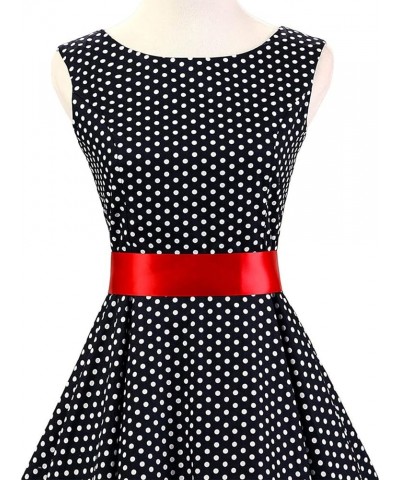 Women 50s 60s Vintage Sleeveless Cocktail Swing Dress 1950s Polka Dot Floral Audrey Rockabilly Prom Party Dress with Belt Bla...