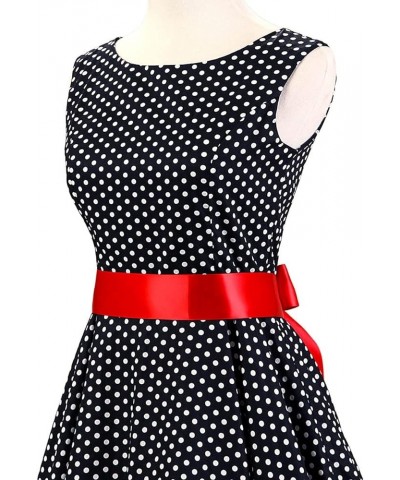 Women 50s 60s Vintage Sleeveless Cocktail Swing Dress 1950s Polka Dot Floral Audrey Rockabilly Prom Party Dress with Belt Bla...