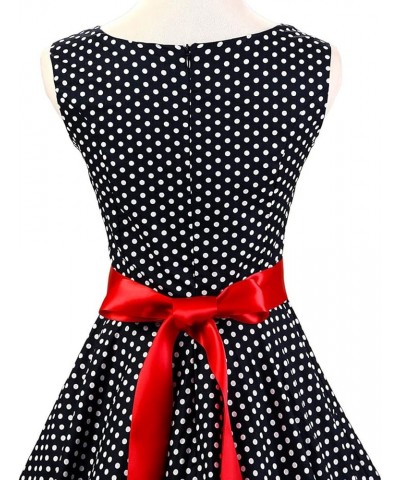 Women 50s 60s Vintage Sleeveless Cocktail Swing Dress 1950s Polka Dot Floral Audrey Rockabilly Prom Party Dress with Belt Bla...