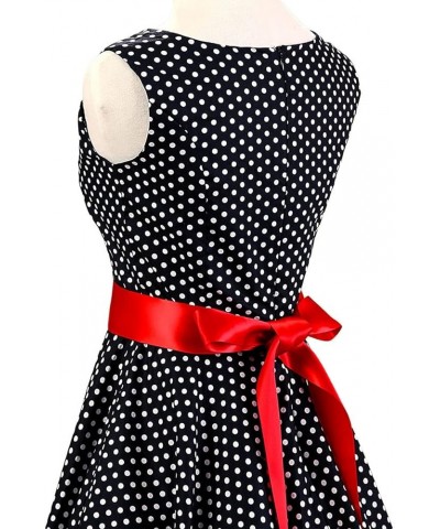 Women 50s 60s Vintage Sleeveless Cocktail Swing Dress 1950s Polka Dot Floral Audrey Rockabilly Prom Party Dress with Belt Bla...