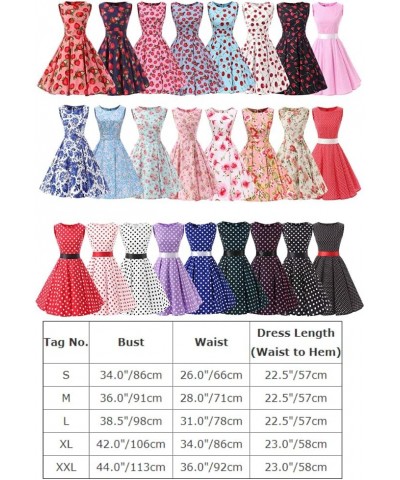 Women 50s 60s Vintage Sleeveless Cocktail Swing Dress 1950s Polka Dot Floral Audrey Rockabilly Prom Party Dress with Belt Bla...