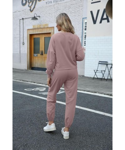 Women's Two Piece Lounge Set Outfit Long Sleeve Top and Jogger Pants Sweat Sets Matching Loungewear P-pink $17.62 Activewear