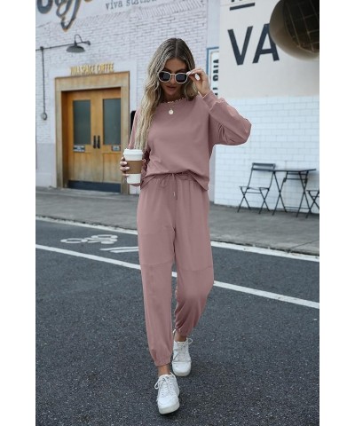 Women's Two Piece Lounge Set Outfit Long Sleeve Top and Jogger Pants Sweat Sets Matching Loungewear P-pink $17.62 Activewear