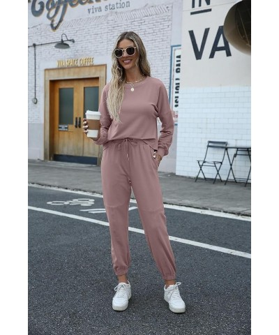 Women's Two Piece Lounge Set Outfit Long Sleeve Top and Jogger Pants Sweat Sets Matching Loungewear P-pink $17.62 Activewear