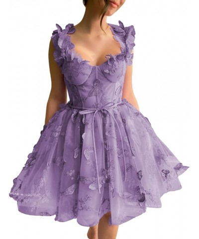 3D Butterflies Tulle Homecoming Dress Laces Applique Short Prom Dress Sweetheart Corset Prom Gowns with Belt Wisteria $34.00 ...