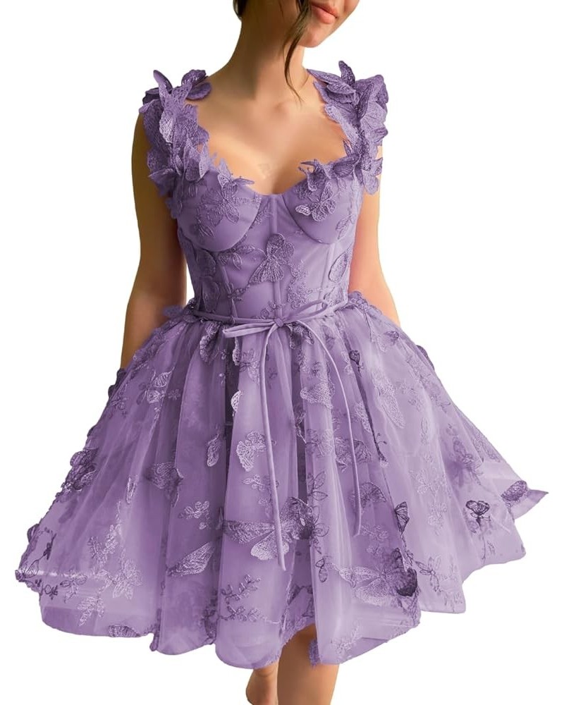 3D Butterflies Tulle Homecoming Dress Laces Applique Short Prom Dress Sweetheart Corset Prom Gowns with Belt Wisteria $34.00 ...