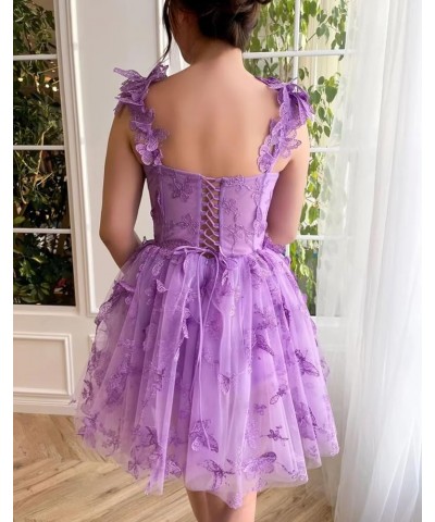 3D Butterflies Tulle Homecoming Dress Laces Applique Short Prom Dress Sweetheart Corset Prom Gowns with Belt Wisteria $34.00 ...