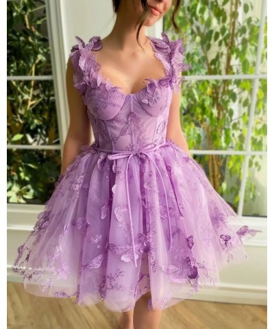 3D Butterflies Tulle Homecoming Dress Laces Applique Short Prom Dress Sweetheart Corset Prom Gowns with Belt Wisteria $34.00 ...