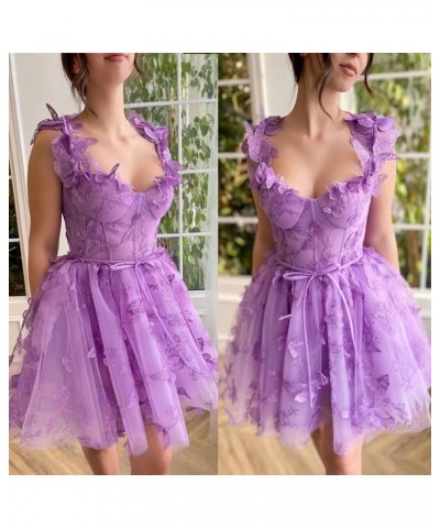 3D Butterflies Tulle Homecoming Dress Laces Applique Short Prom Dress Sweetheart Corset Prom Gowns with Belt Wisteria $34.00 ...