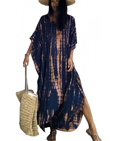 Women Beachwear Long Beach Coverups Kaftan Casual Caftan Dress T-navy $19.57 Swimsuits