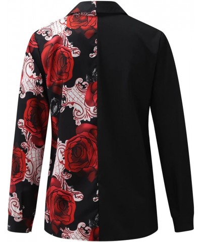 Tops de Manga Larga para Mujer 2023 botón abajo Cuello en V Floral gráfico contraste Color Camisas novedad Top Blusas I4-red ...