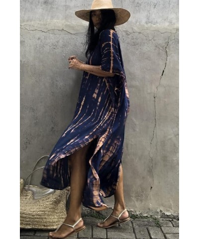 Women Beachwear Long Beach Coverups Kaftan Casual Caftan Dress T-navy $19.57 Swimsuits