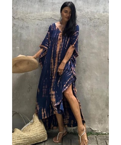 Women Beachwear Long Beach Coverups Kaftan Casual Caftan Dress T-navy $19.57 Swimsuits