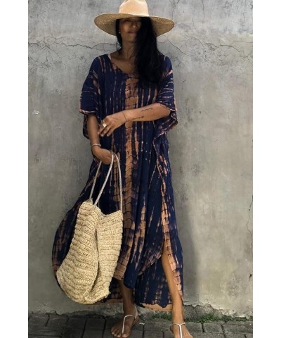 Women Beachwear Long Beach Coverups Kaftan Casual Caftan Dress T-navy $19.57 Swimsuits