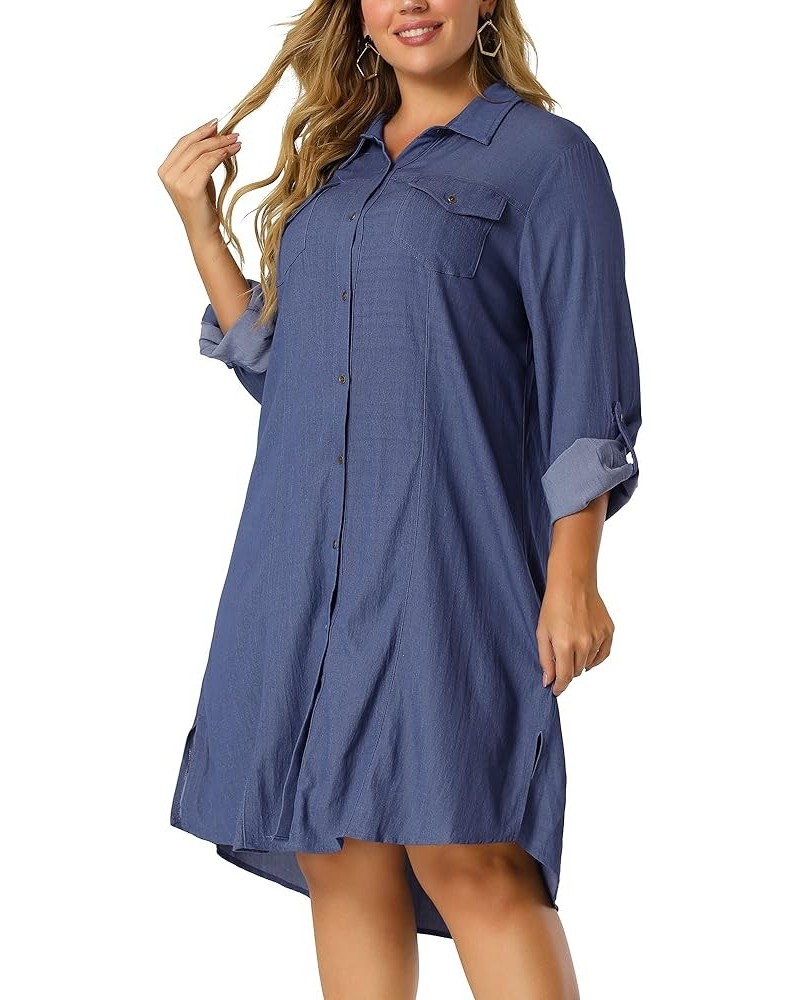 Plus Size Button Down Shirts for Women Dress Shirts Long Sleeve Casual Chambray Tops with Pockets Blue $20.88 Blouses