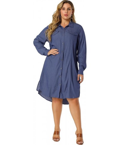 Plus Size Button Down Shirts for Women Dress Shirts Long Sleeve Casual Chambray Tops with Pockets Blue $20.88 Blouses