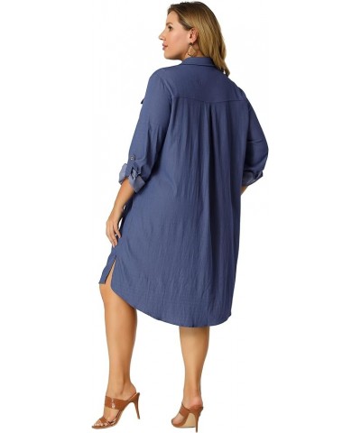 Plus Size Button Down Shirts for Women Dress Shirts Long Sleeve Casual Chambray Tops with Pockets Blue $20.88 Blouses