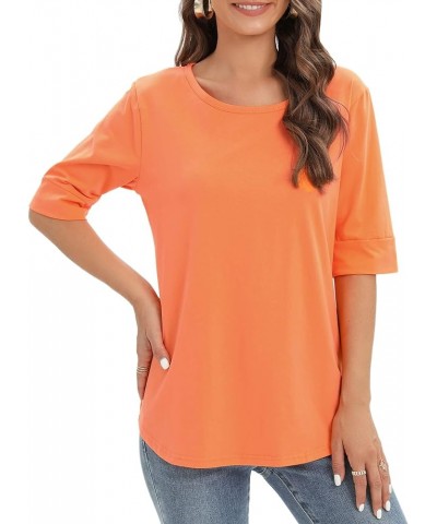 Womens Cotton Tops Summer Casual Fitted T Shirt Half Sleeve Tunic Comfy Tee Orange $11.50 T-Shirts