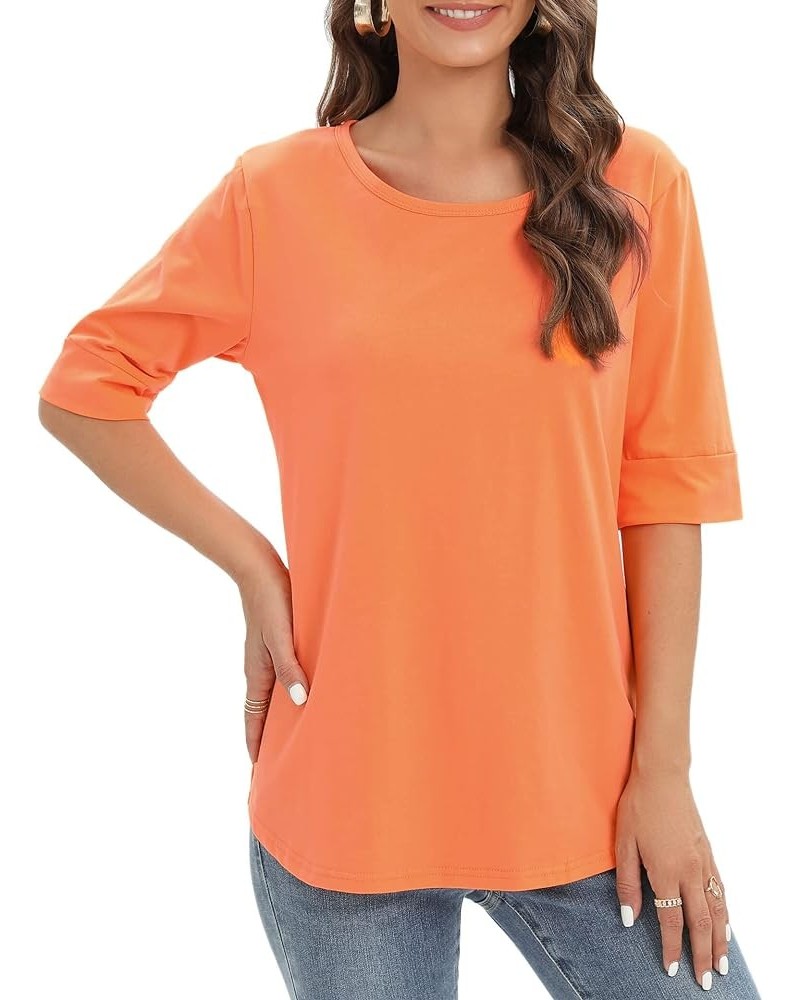 Womens Cotton Tops Summer Casual Fitted T Shirt Half Sleeve Tunic Comfy Tee Orange $11.50 T-Shirts