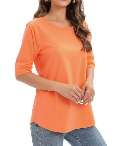 Womens Cotton Tops Summer Casual Fitted T Shirt Half Sleeve Tunic Comfy Tee Orange $11.50 T-Shirts